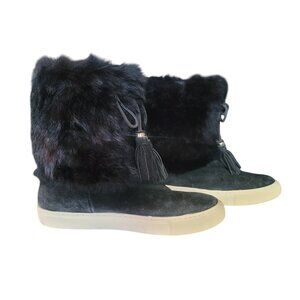 Tory Burch Angelica Black  fur sneakers boots Size 9